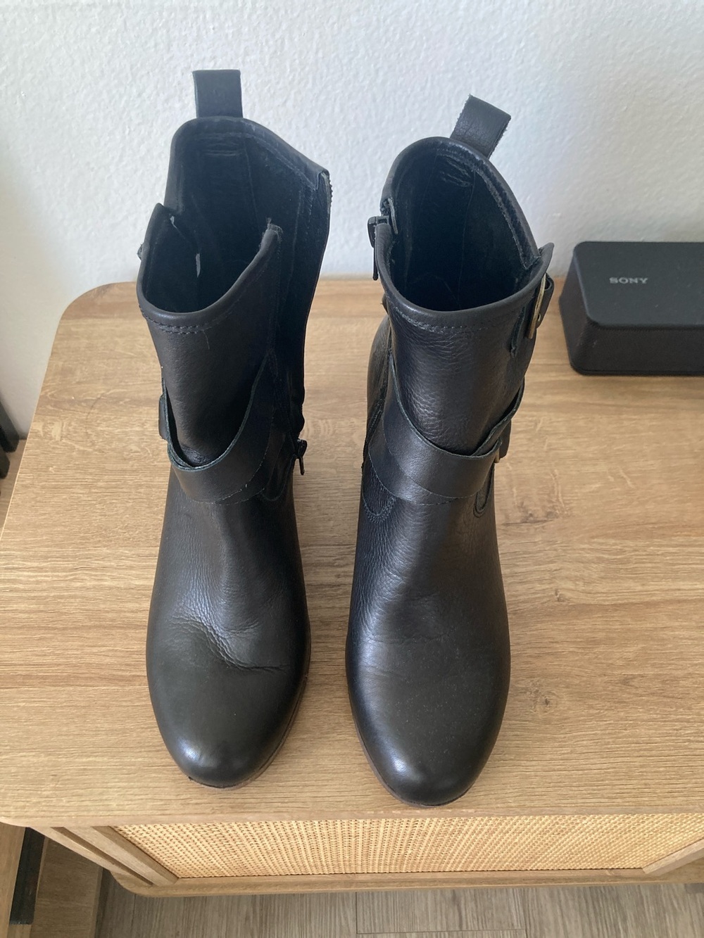Lucky Brand Black Leather Mid-Calf Moto Boots